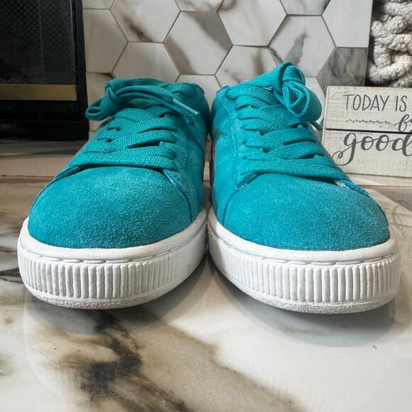 Puma Men’s Suede Bluebird Tigerlilly Sneakers Size 7.5 US, 40EU Turquoise Orange - Picture 3 of 11